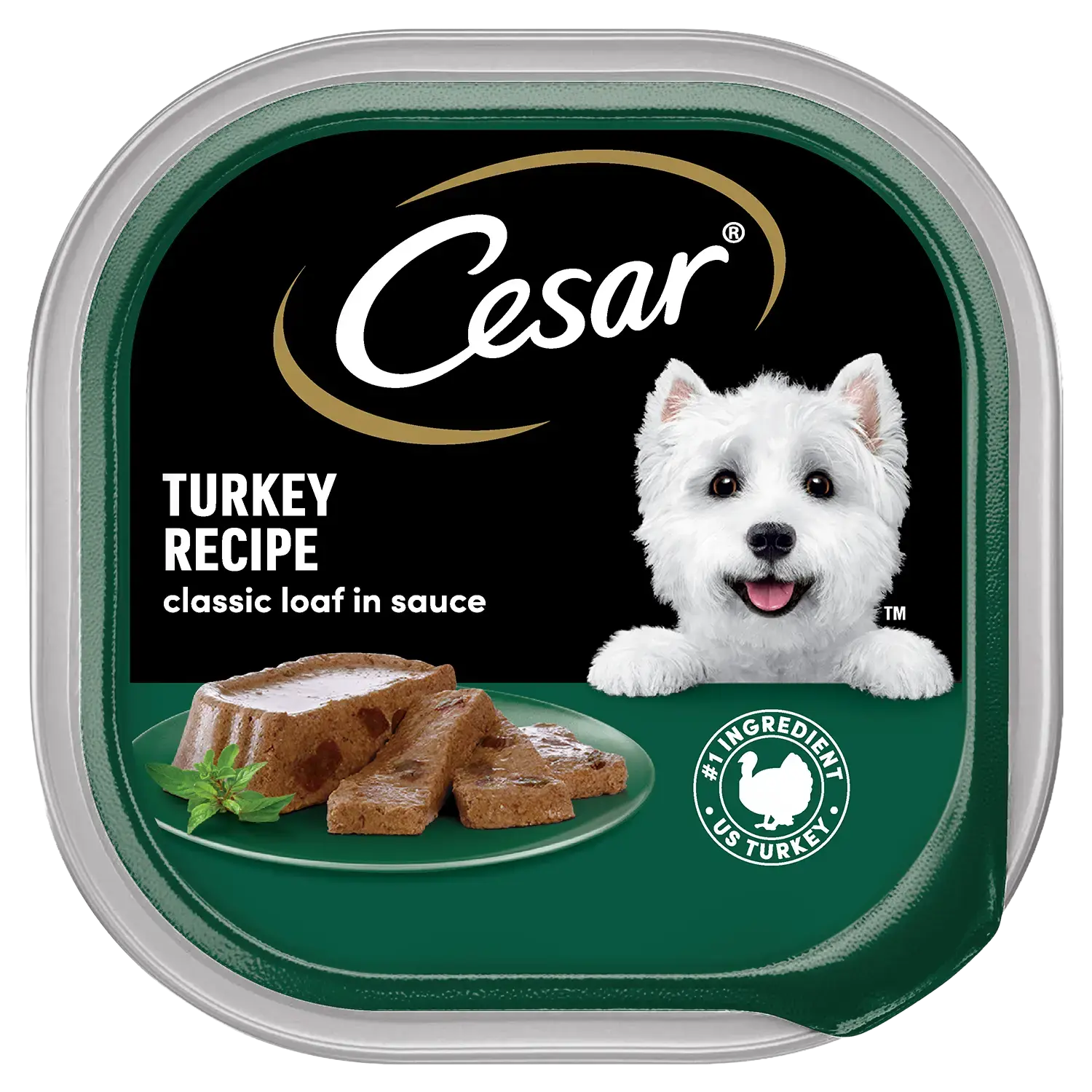Front of Cesar Classic Loaf in Sauce Adult Wet Dog Food Turkey 3.5-oz