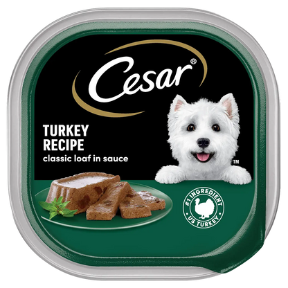 Front of Cesar Classic Loaf in Sauce Adult Wet Dog Food Turkey 3.5-oz