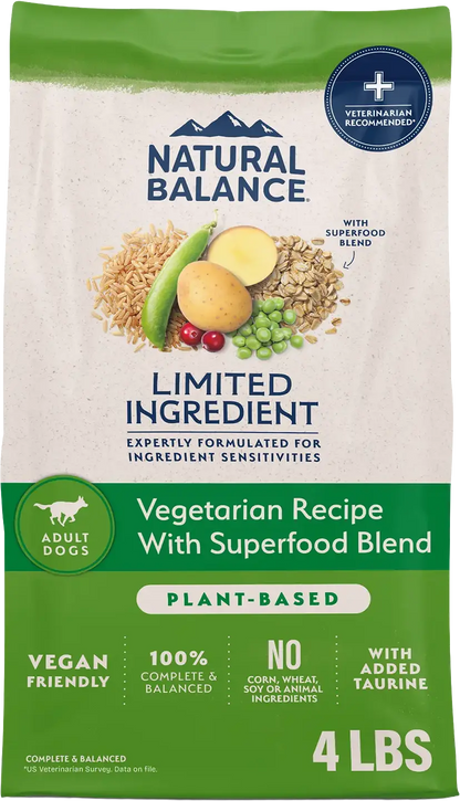 Front of Natural Balance Pet Foods L.I.D Plant Powered Vegan-Friendly Vegetarian Recipe Dry Dog Food 4-lb