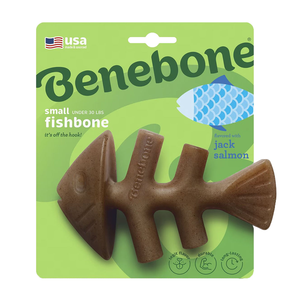 Front of Benebone Jack Salmon Fishbone Dog Chew Toy Small