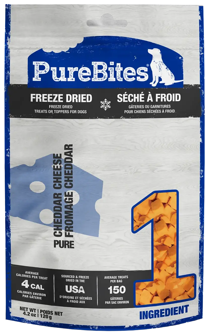 Front of PureBites Cheddar Cheese Freeze-Dried Dog Treats 4.2-oz