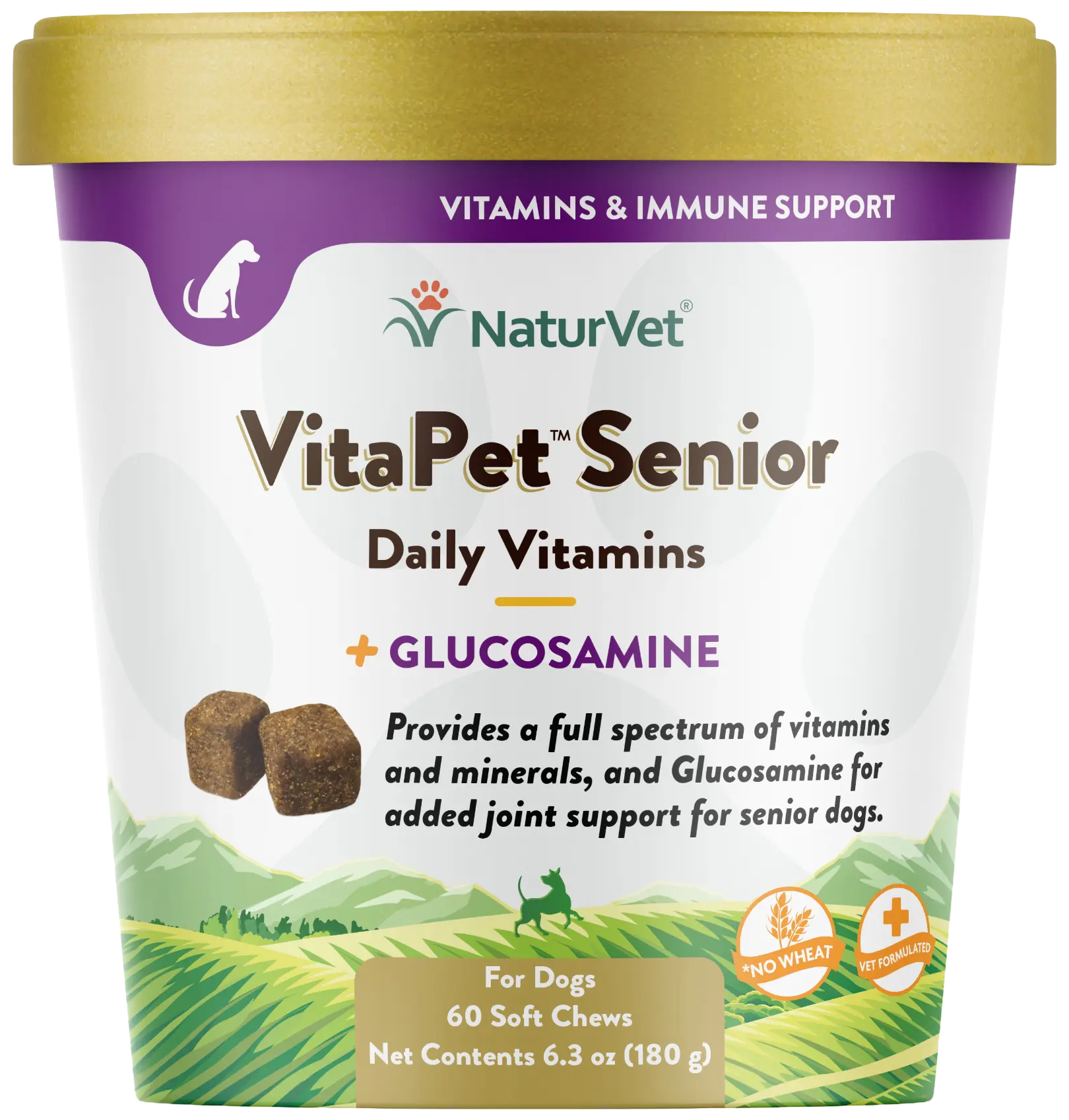 Front of NaturVet VitaPet Senior Daily Vitamins Plus Glucosamine Soft Chews for Dogs 60 Count 6.3-oz