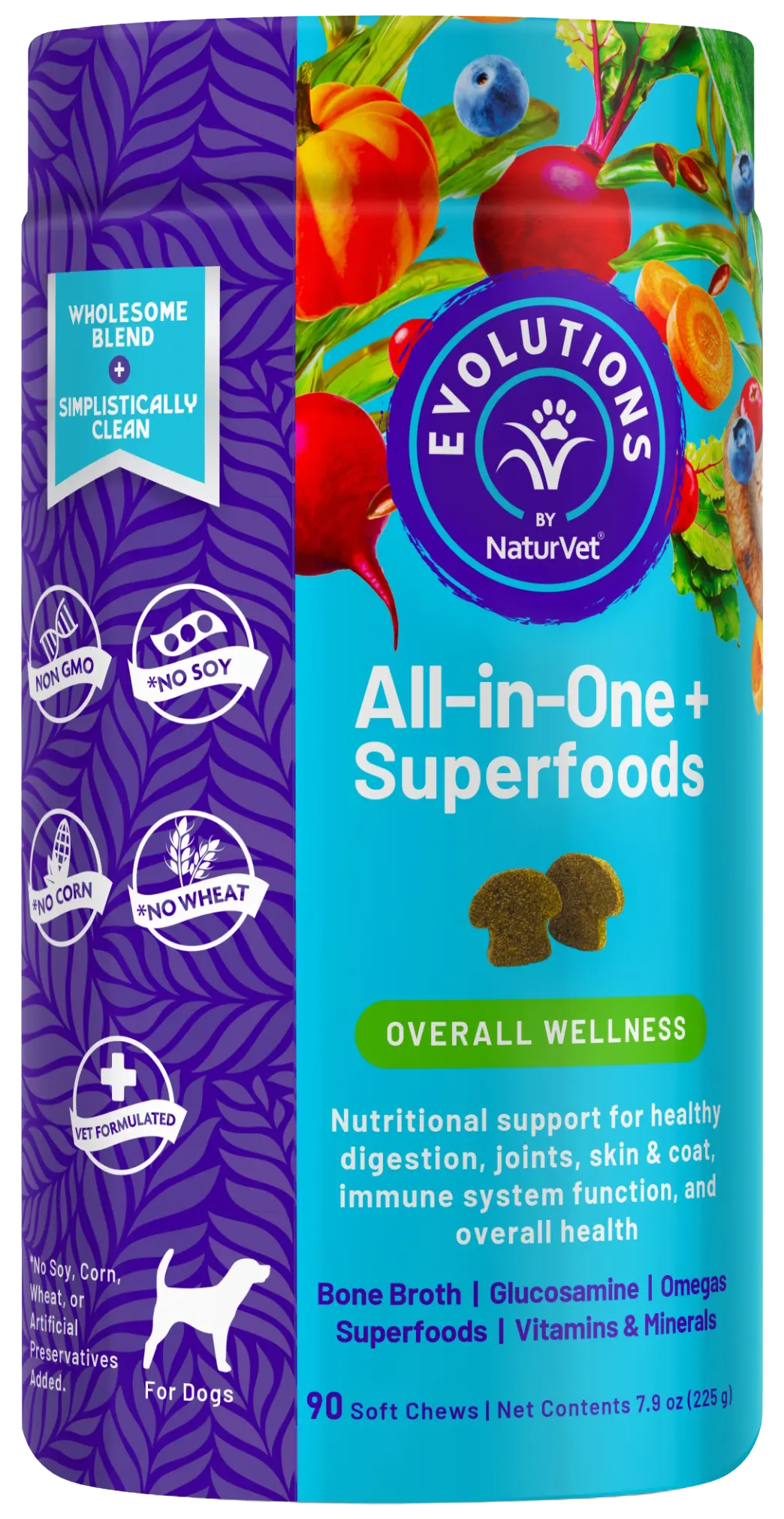Front of Evolutions by NaturVet All-in-One Plus Superfoods Soft Chews for Dogs 90 Count 7.9-oz