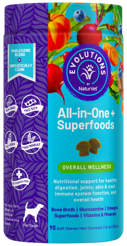 Front of Evolutions by NaturVet All-in-One Plus Superfoods Soft Chews for Dogs 90 Count 7.9-oz