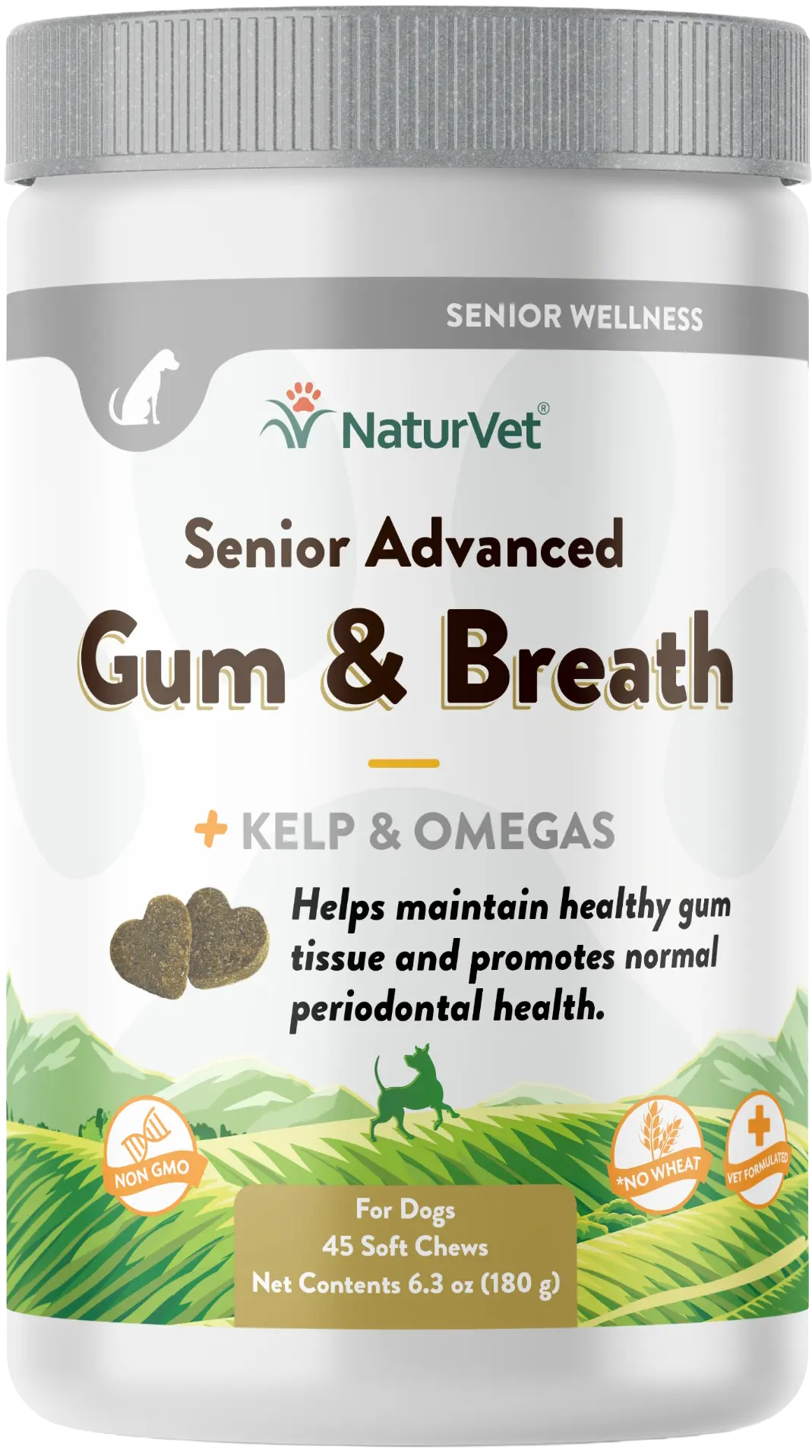 Front of NaturVet Senior Advanced Gum & Breath Dog Soft Chews 45 Count 6.3-oz