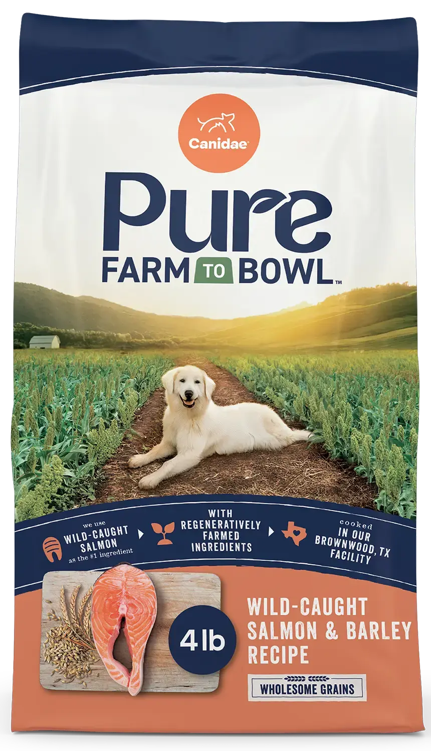 Front of Canidae Pure Goodness Wholesome Grains Adult Dry Dog Food Real Salmon & Barley Recipe 4-lb