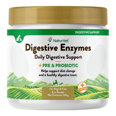 NaturVet Digestive Enzymes Plus Pre and Probiotic Powder for Dogs & Cats 8-oz
