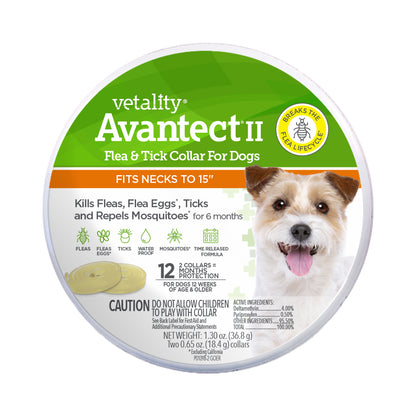 Front of Vetality Avantect II Flea & Tick Collar for Dogs 2-Count 15-in