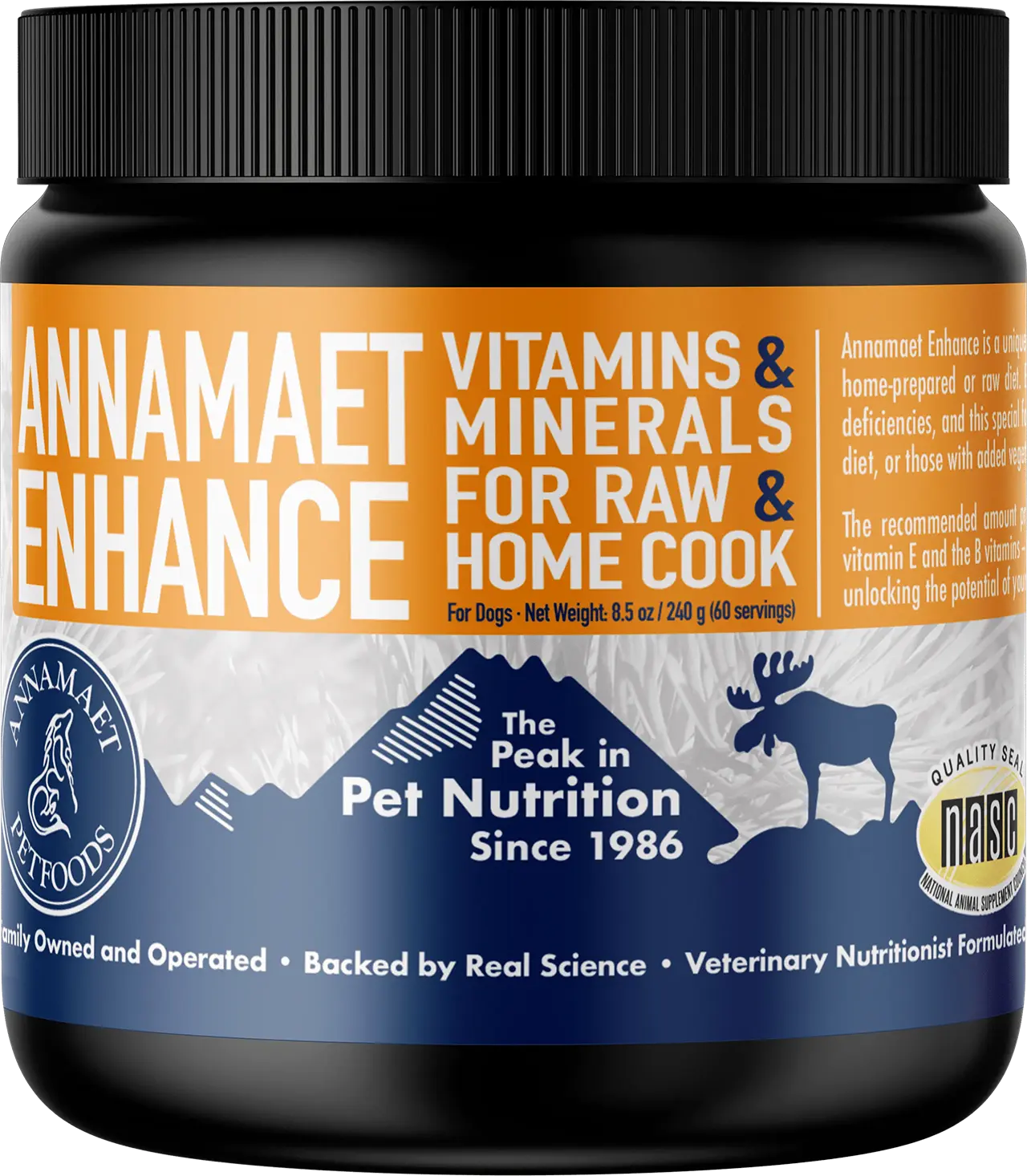 Front of Annamaet Enhance Raw & Home Cook Meal Vitamin & Mineral Supplement for Dogs 8.5-oz