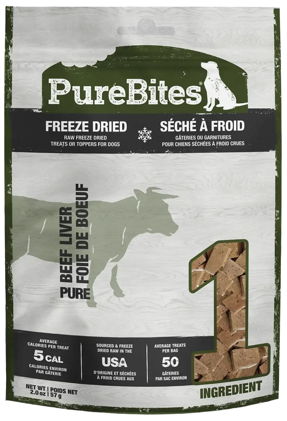 Front of PureBites Beef Liver Freeze-Dried Dog Treats 2-oz