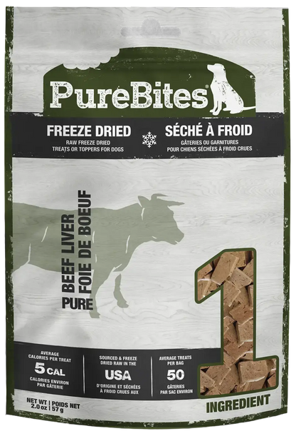 Front of PureBites Beef Liver Freeze-Dried Dog Treats 2-oz
