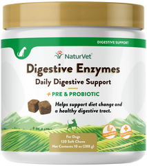 NaturVet Digestive Enzymes Plus Pre and Probiotic Soft Chews for Dogs 120 Count 10-oz