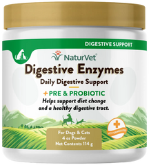NaturVet Digestive Enzymes Plus Pre and Probiotic Powder for Dogs & Cats 4-oz