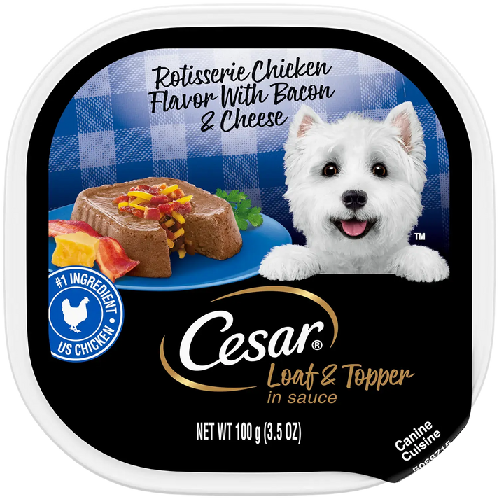 Cesar Loaf & Topper in Sauce Adult Wet Dog Food Rotisserie Chicken w/Bacon & Cheese 3.5-oz