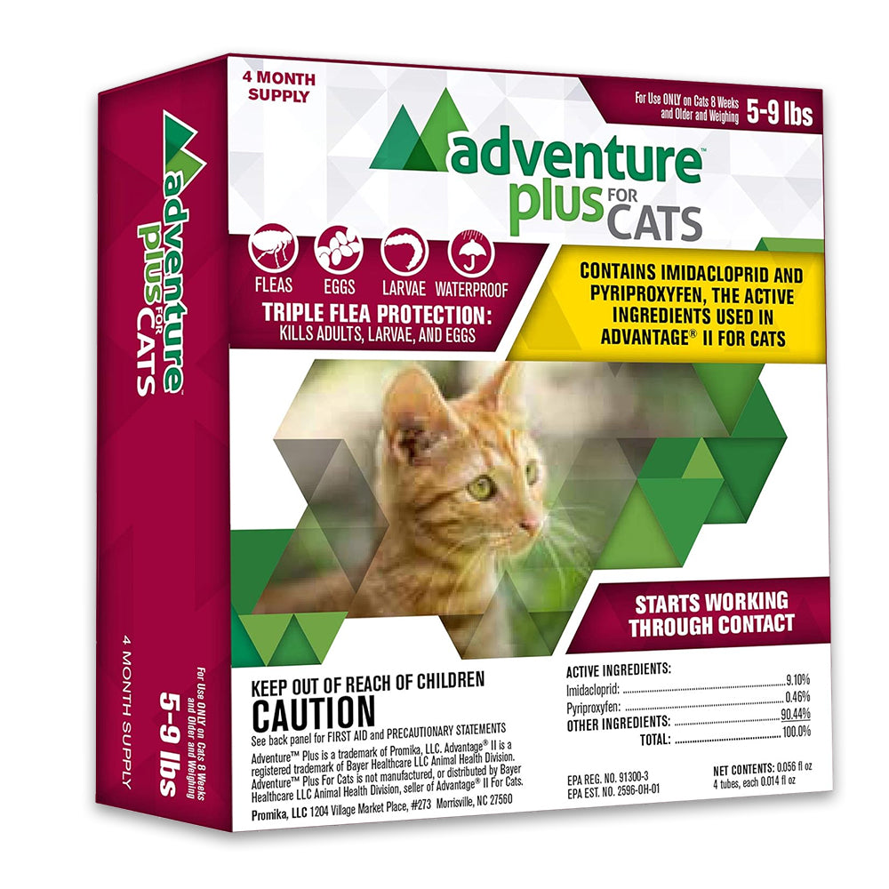 Front of Promika Adventure Plus 4-Month Supply Flea & Tick Prevention for Cats between 5-9 lbs 4 Count