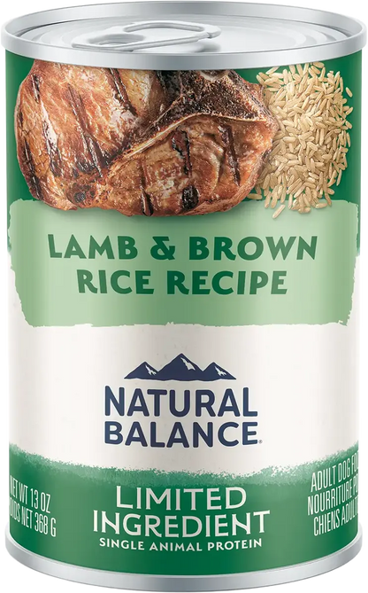 Front of Natural Balance Pet Foods Limited Ingredient Canned Dog Food Lamb & Brown Rice 13-oz