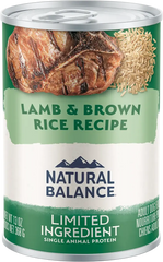 Natural Balance Pet Foods Limited Ingredient Canned Dog Food Lamb & Brown Rice 13-oz