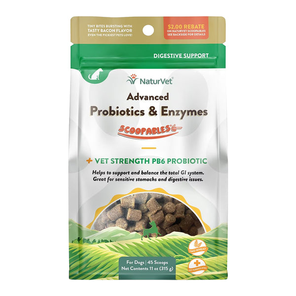Front of NaturVet Scoopables Advanced Probiotics & Enzymes for Dogs 45 Count 11-oz
