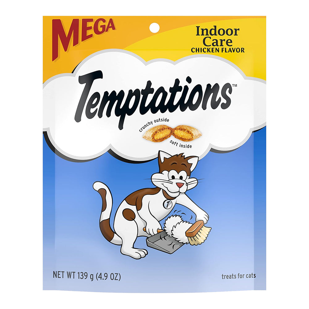 Front of Temptations Indoor Care Crunchy & Soft Adult Cat Treats Chicken 4.9-oz