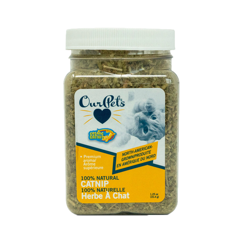 Front of OurPets Cosmic 100% Natural Catnip Jar 1.25-oz