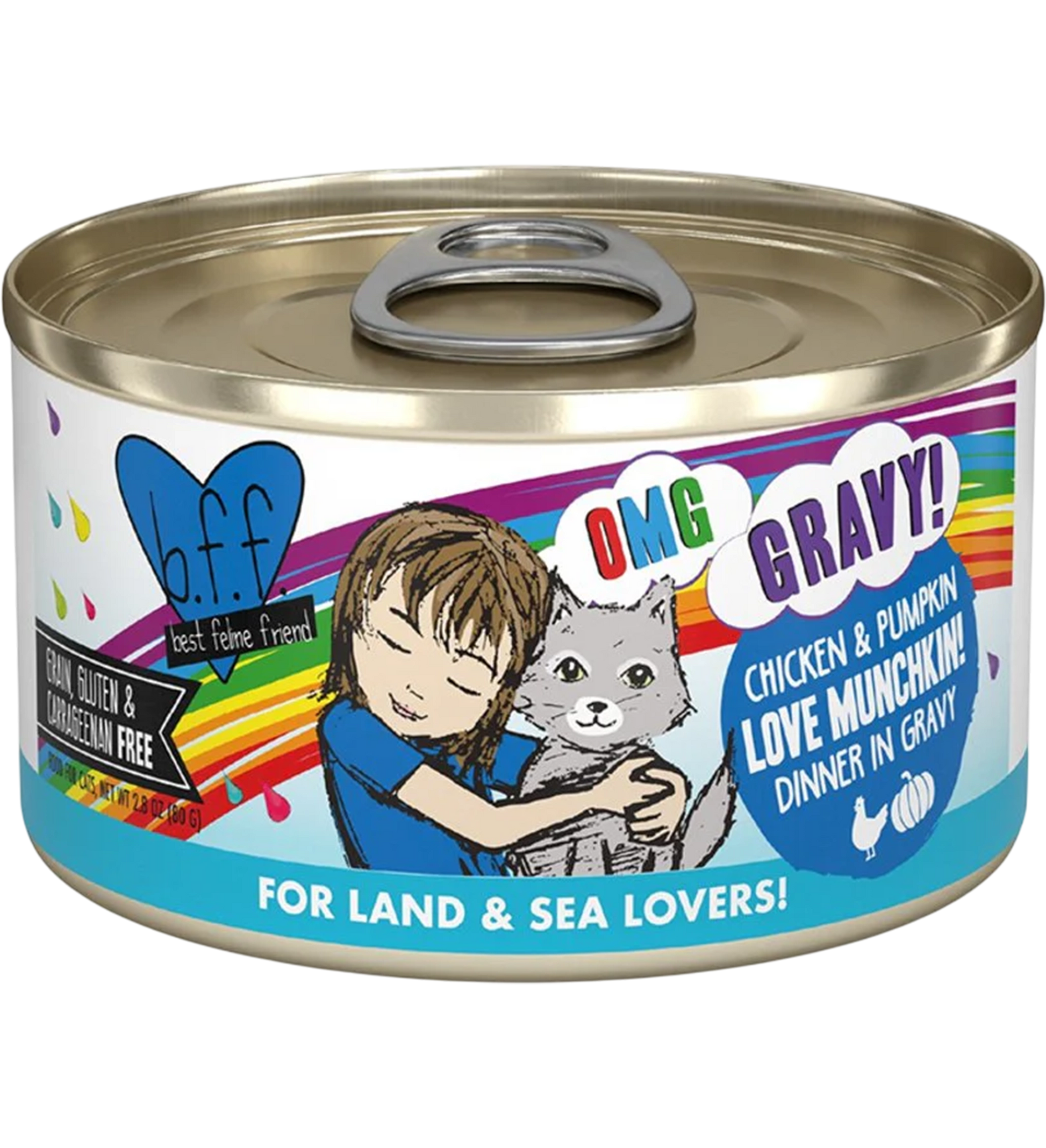 Front of Weruva B.F.F. OMG Chicken & Pumpkin Love Munchkin! Dinner in Gravy Wet Cat Food 2.8-oz