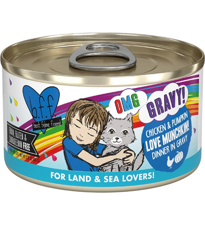 Front of Weruva B.F.F. OMG Chicken & Pumpkin Love Munchkin! Dinner in Gravy Wet Cat Food 2.8-oz
