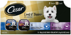 Cesar Loaf & Topper in Sauce Adult Wet Dog Food Variety Pack Rotisserie Chicken, Filet Mignon 12 Count 3.5-oz