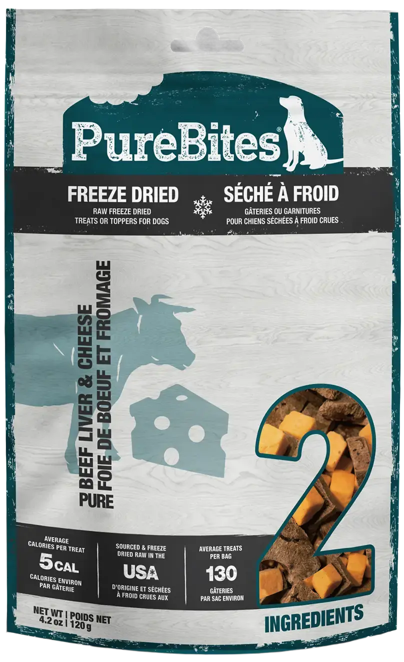 Front of PureBites Beef & Cheese Freeze-Dried Dog Treats 4.2-oz