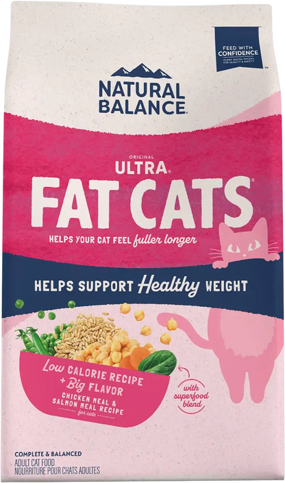 Front of Natural Balance Pet Foods Original Ultra Fat Cats Dry Cat Food Chicken Meal & Salmon Meal 15-lb