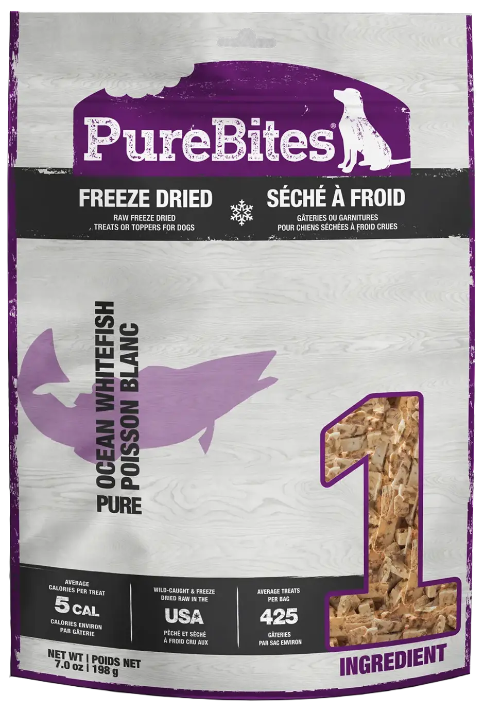 Front of PureBites Ocean Whitefish Freeze-Dried Pure Dog Treats 7-oz