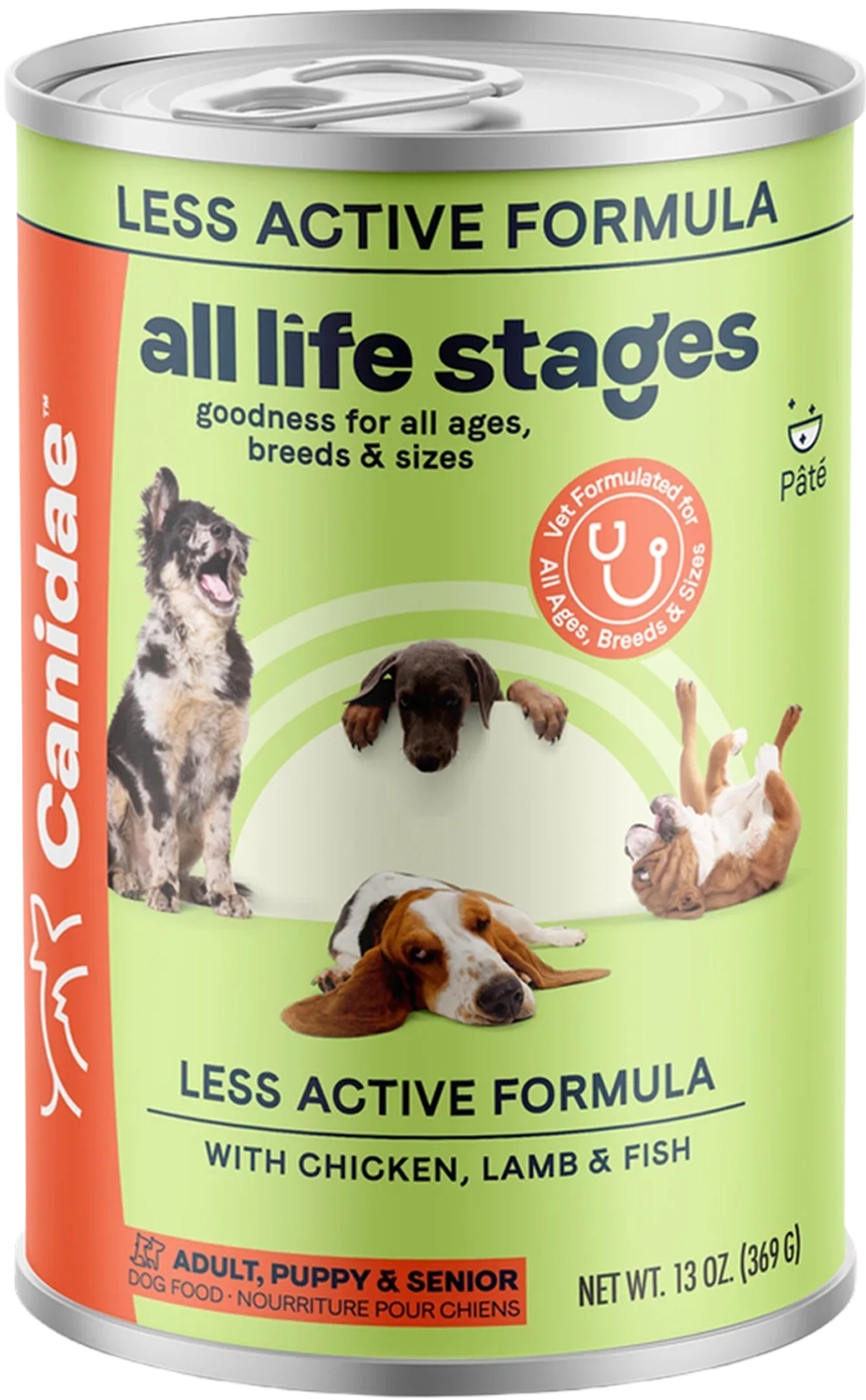 Front of CANIDAE All Life Stages Less Active Canned Dog Food Chicken, Lamb & Fish 13-oz
