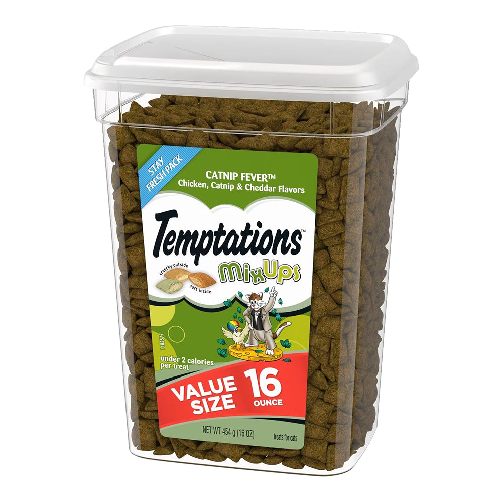 Front of Temptations MixUps Crunchy & Soft Adult Cat Treats Catnip Fever 16-oz