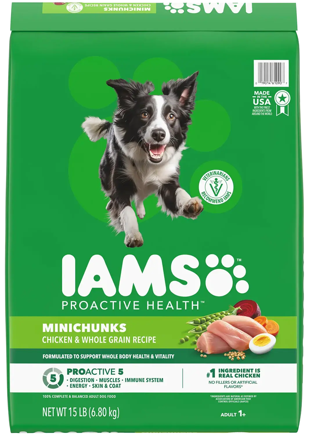 Front of IAMS Minichunks Small Kibble High Protein Adult Dry Dog Food Real Chicken 15-lb