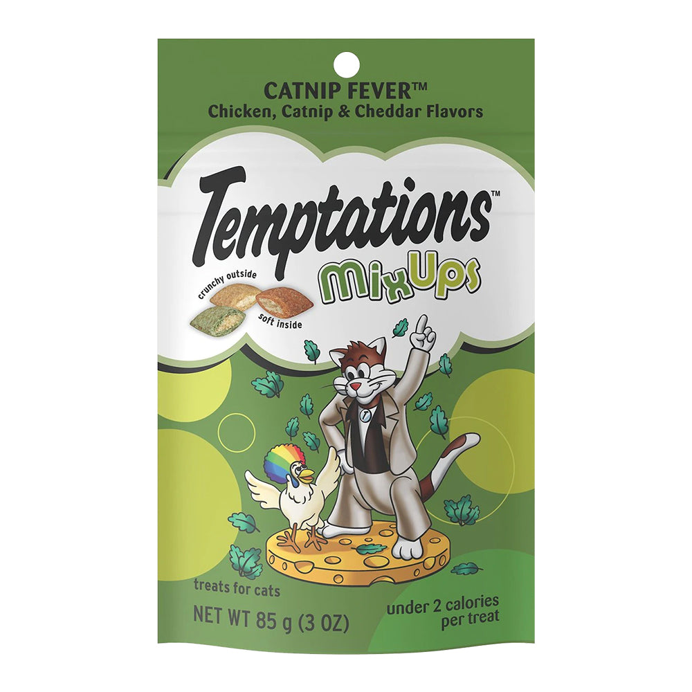 Front of Temptations MixUps Crunchy & Soft Adult Cat Treats Catnip Fever 3-oz