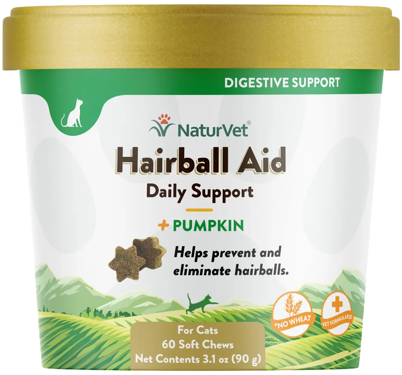 Front of NaturVet Hairball Aid Plus Pumpkin Soft Chews for Cats 60 Count 3.1-oz 