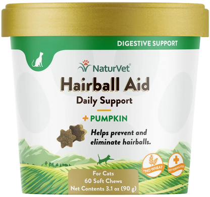 Front of NaturVet Hairball Aid Plus Pumpkin Soft Chews for Cats 60 Count 3.1-oz 