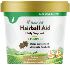 NaturVet Hairball Aid Plus Pumpkin Soft Chews for Cats 60 Count 3.1-oz