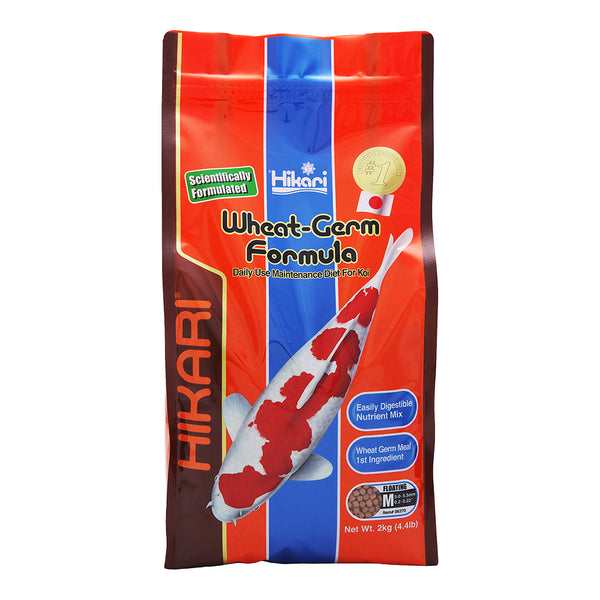 Front of Hikari USA Wheat-Germ Floating Medium Pellet Fish Food for Koi Goldfish & Other Pond Fishes 4.4-lb
