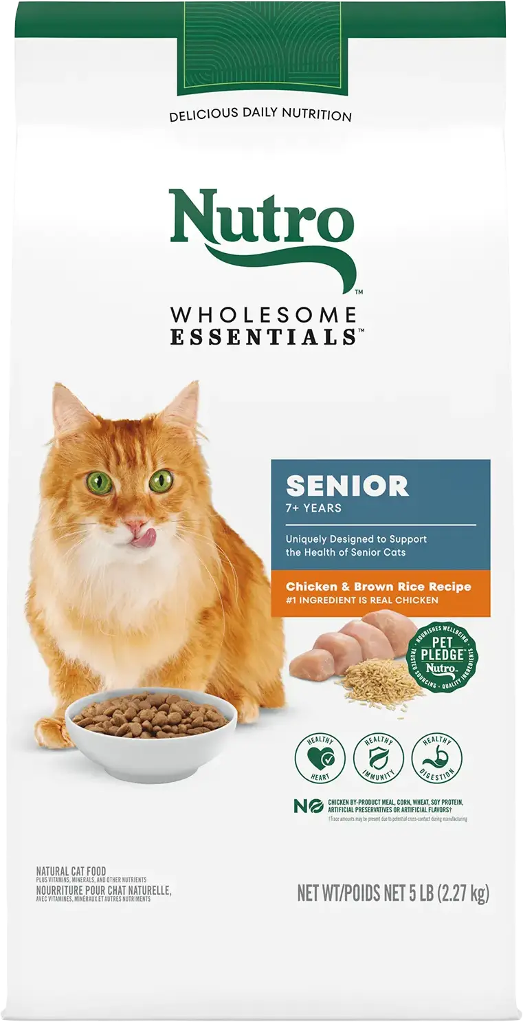 Front of Nutro Wholesome Essentials Chicken & Brown Rice Recipe Senior Dry Cat Food 5-lb