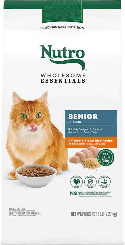 Front of Nutro Wholesome Essentials Chicken & Brown Rice Recipe Senior Dry Cat Food 5-lb