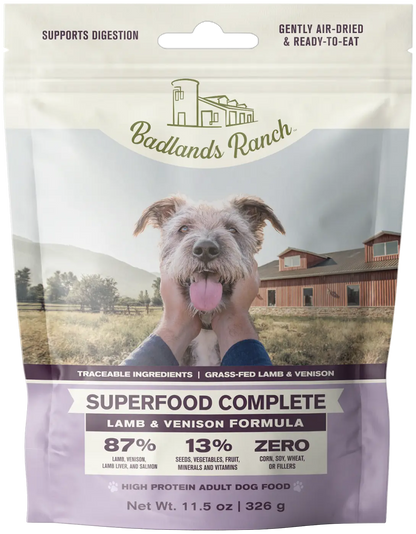 Front of Badlands Ranch Superfood Complete Air-Dried Dog Food Lamb & Venison 11.5-oz
