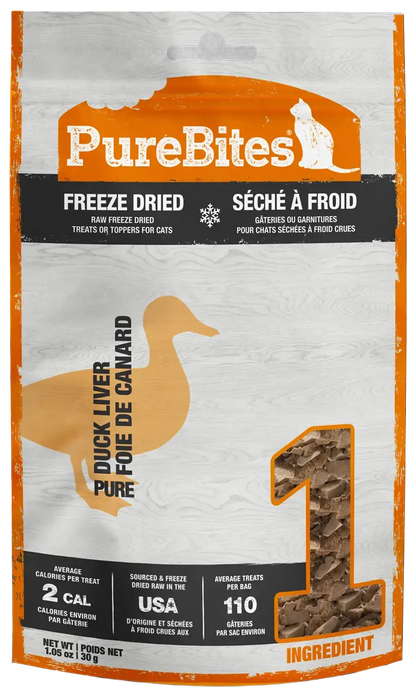 Front of PureBites Duck Liver Freeze-Dried Cat Treats 1.05-oz