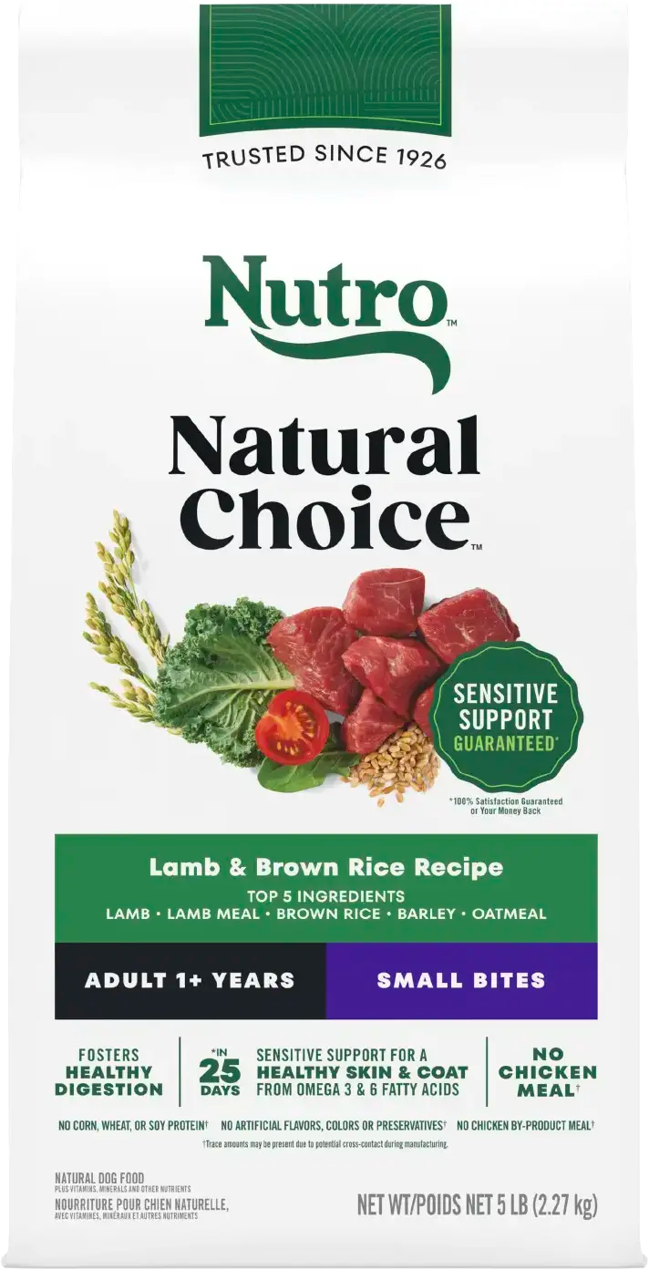 Front of Nutro Natural Choice Lamb & Brown Rice Small Bites Adult Dry Dog Food 5-lb