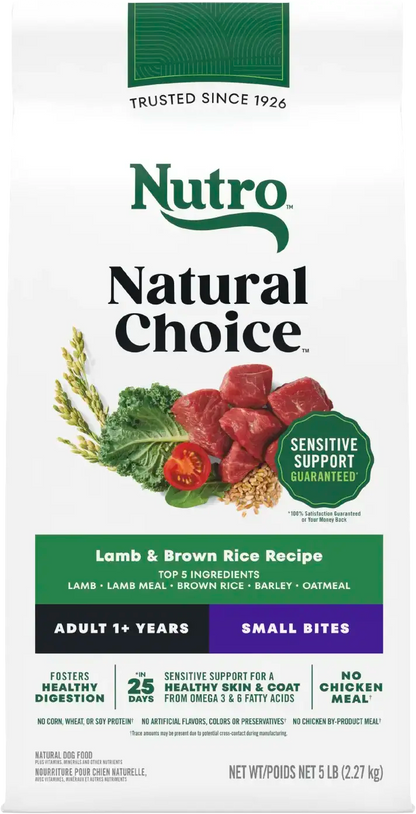 Front of Nutro Natural Choice Lamb & Brown Rice Small Bites Adult Dry Dog Food 5-lb