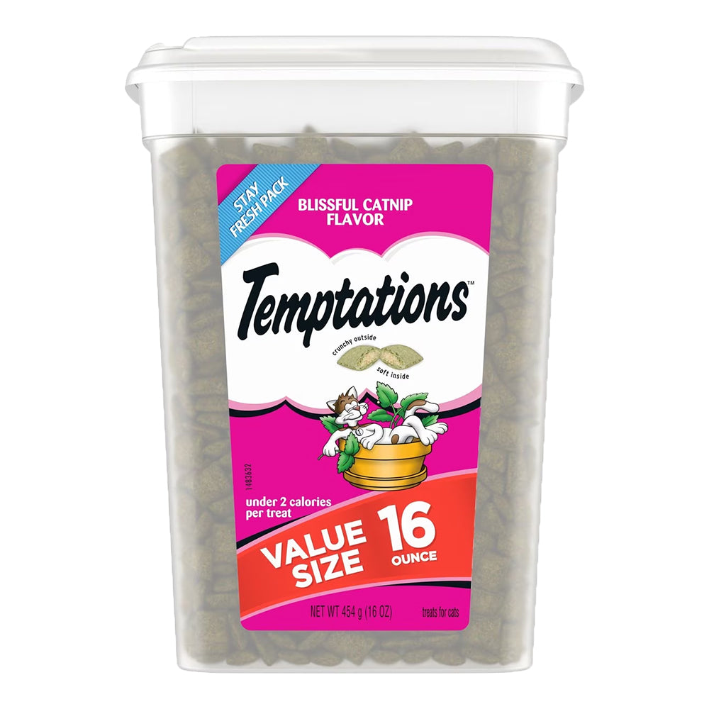 Front of Temptations Classics Crunchy & Soft Adult Cat Treats Blissful Catnip 16-oz