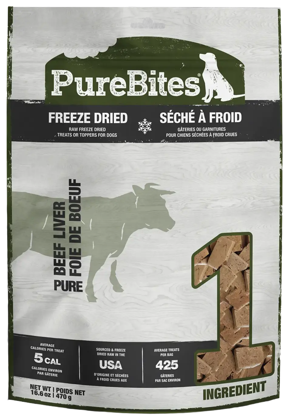Front of PureBites Beef Liver Freeze-Dried Dog Treats 16.6-oz