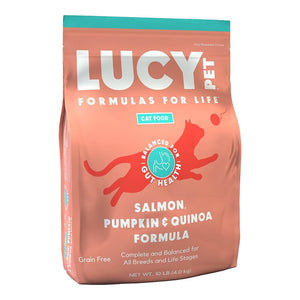 Front of Lucy Pet Products Formulas for Life Dry Cat Food Salmon Pumpkin & Quinoa 4-lb