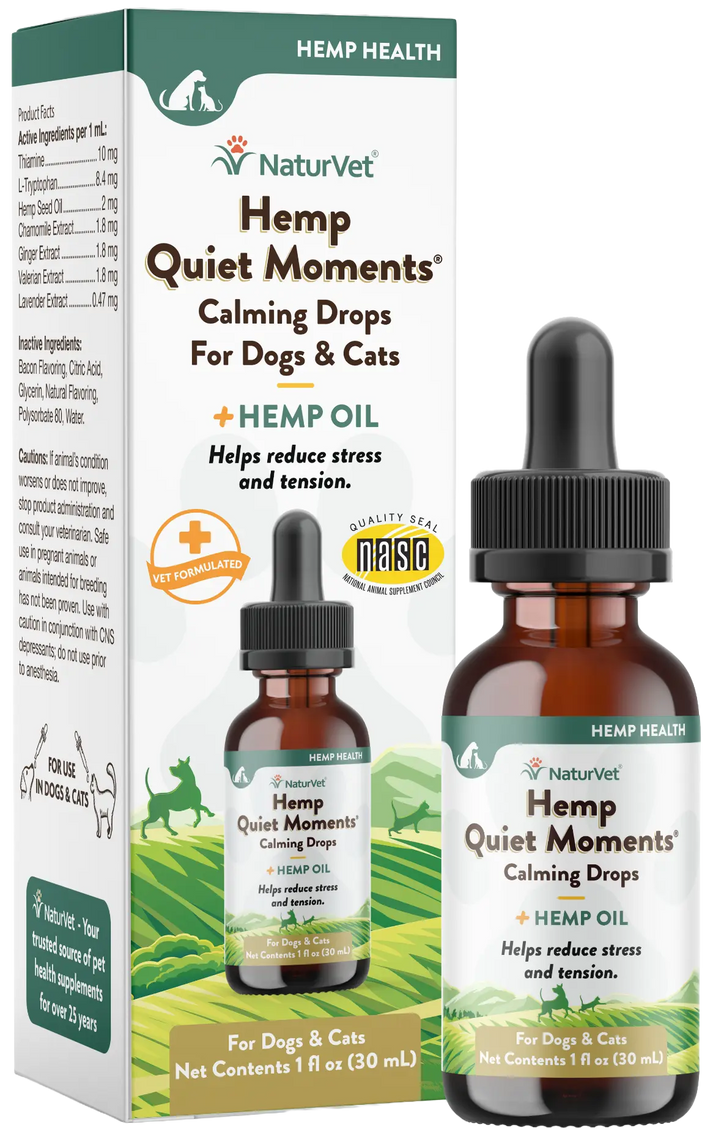 NaturVet Hemp Quiet Moments Calming Drops for Dogs & Cats 1-oz
