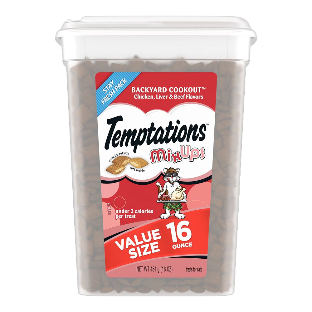 Back of Temptations MixUps Crunchy & Soft Adult Cat Treats Backyard Cookout 16-oz