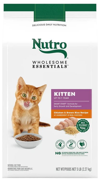 Front of Nutro Wholesome Essentials Chicken & Brown Rice Early Development Kitten Dry Cat Food 5-lb